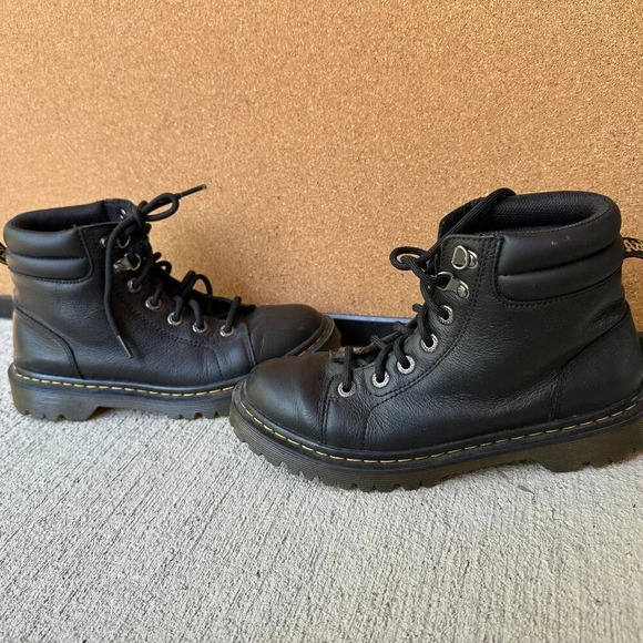 Dr. Martens Faora Mid Top Black Leather Combat Boot Size Women's 7